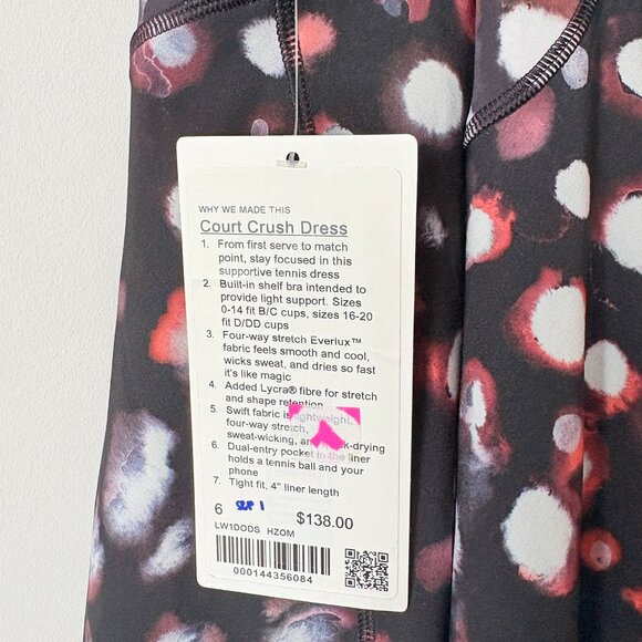 Lululemon Court Crush Tennis Dress NWT Haze Dot Inverse Orange Multi SIze 6 - Picture 10 of 11